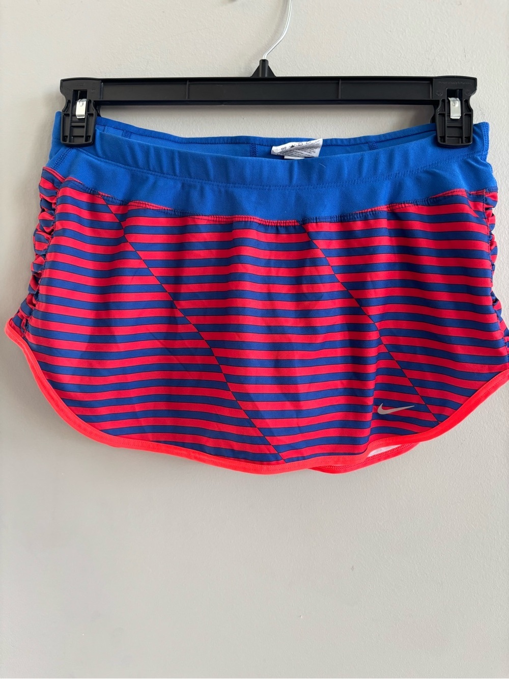 Nike Dri-FIT Ruched Side Running Skort Skirt Striped Blue Red Orange Medium